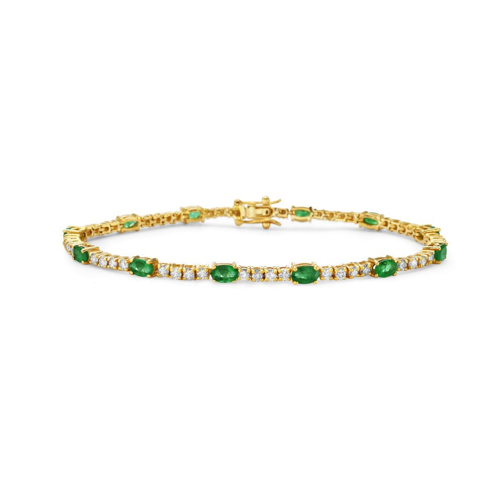 Alternate Diamond & Oval Emerald Tennis Bracelet (4.45 ct.) 4-Prongs Setting in 14K Gold