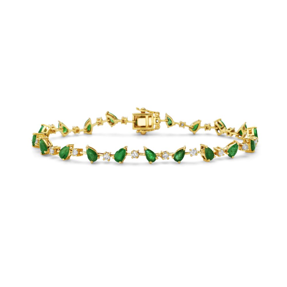 Alternate Emerald Pear Shape & Round Diamond Bracelet (4.05 ct.) in 14K Gold