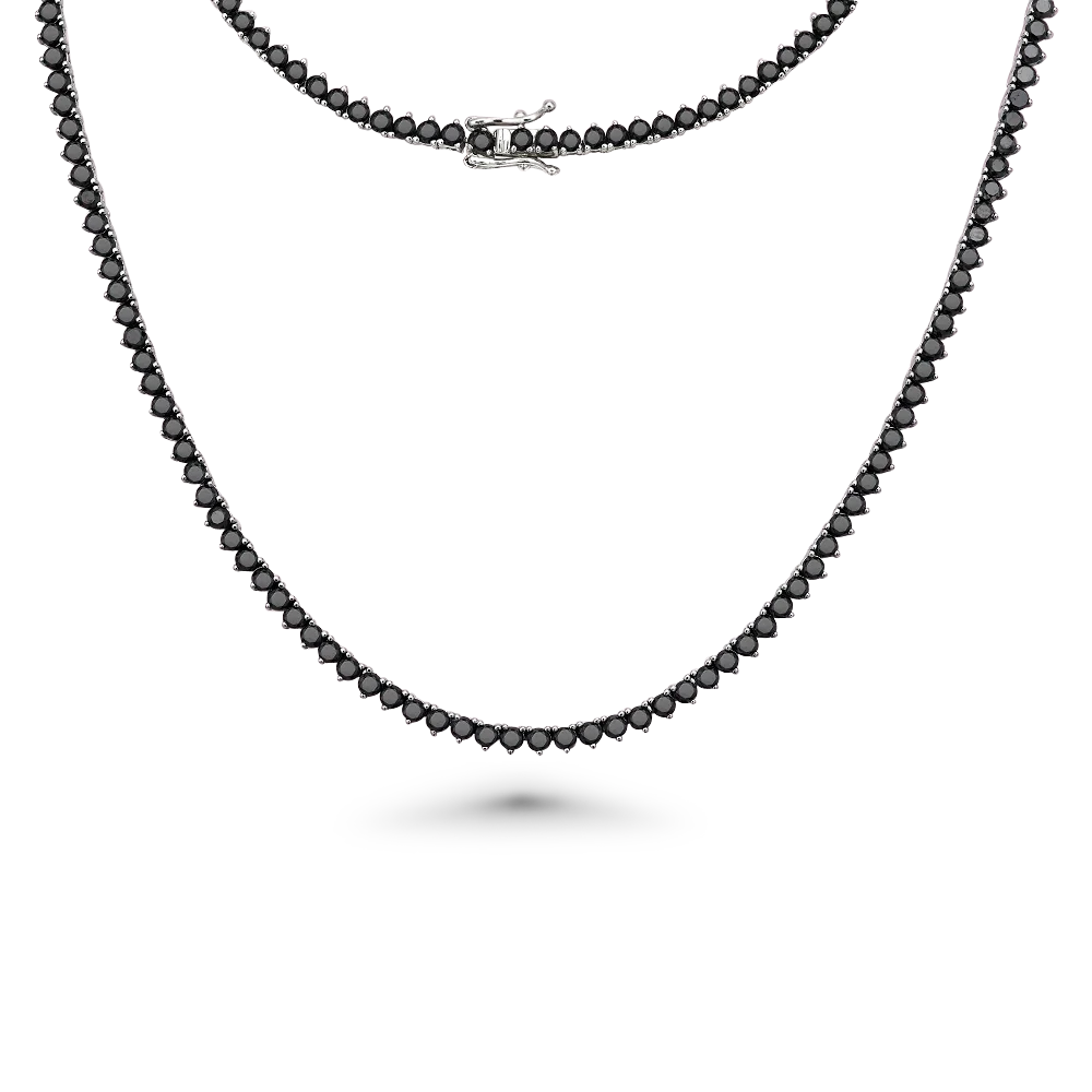 Black Diamond Tennis Necklace mm 3-Prongs Setting in 14K  Gold