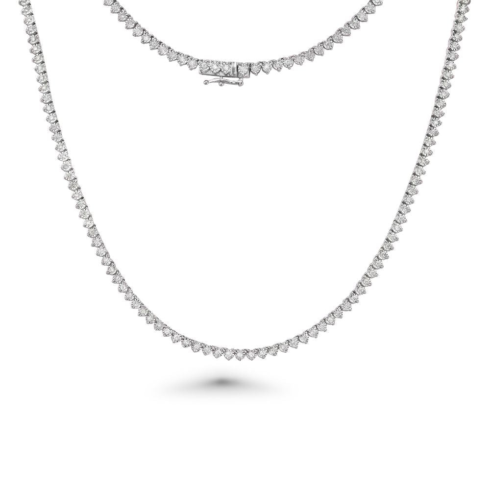Diamond Tennis Necklace Illusion Setting in 14K Gold