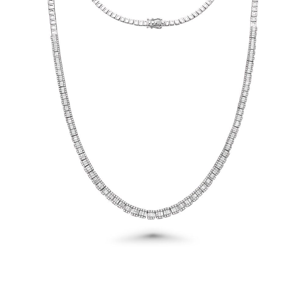 Baguette & Round Diamond Tennis Necklace (5.25 ct.) in 14K Gold