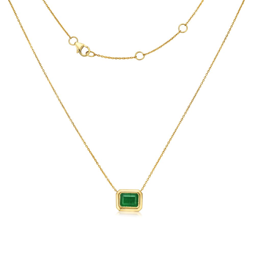 Solitaire Emerald Cut Emerald Necklace (1.70 Ct.) in 14K Gold 14K Rose Gold / 16\, image size:1000x1000