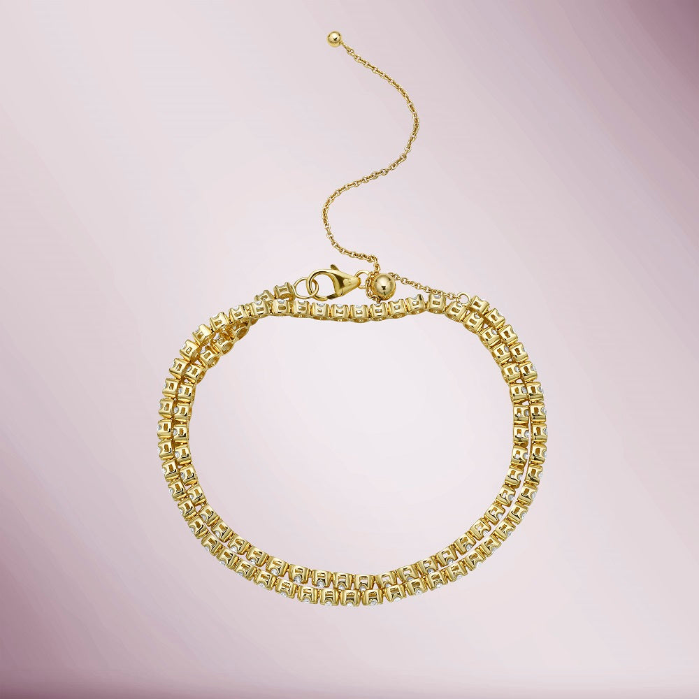 Multiway Diamond Tennis Choker Necklace / Double Wrap Bracelet, (2.53 ct.) Buttercup Setting in 14K Gold