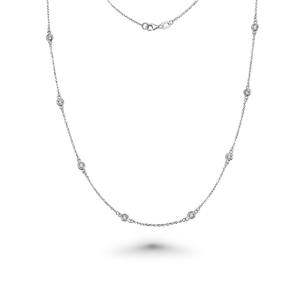 12 Stone Diamond By The Yard Necklace, Bezel Set Diamond Station Necklace in 14K Gold