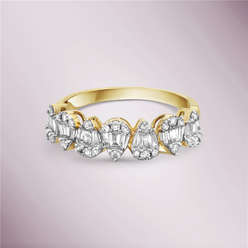 Round and Baguette Cut Diamonds Upside Down Illusion Pear Shape Ring (0.70 ct. t.w.) in 14K Gold