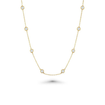 14 Stone Diamond By The Yard Necklace, Bezel Set Diamond Station Necklace (3.00 ct.) in 14K Gold