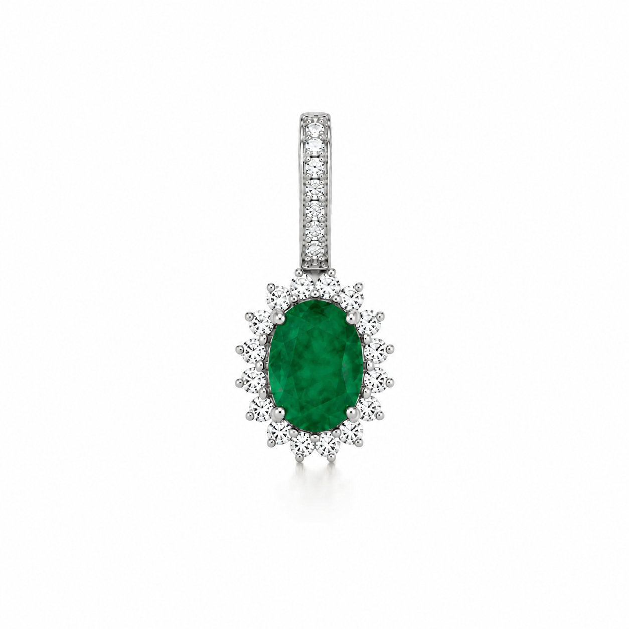 Oval Cut Emerald and Diamond Pendant Charm (1.46 ct.) in 14K Gold