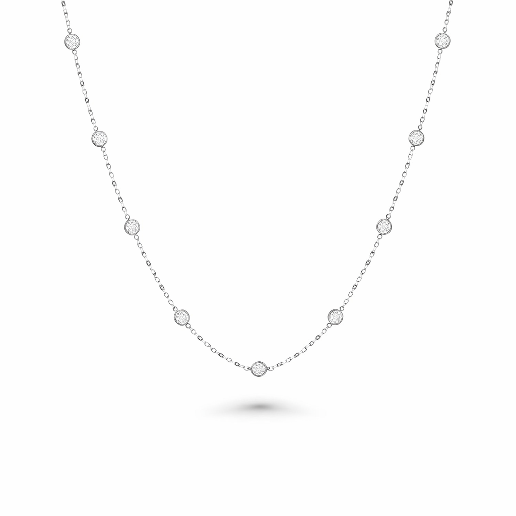 16 Stone Diamond By The Yard Necklace, Bezel Set Diamond Station Necklace (1.50 ct.) in 14K Gold