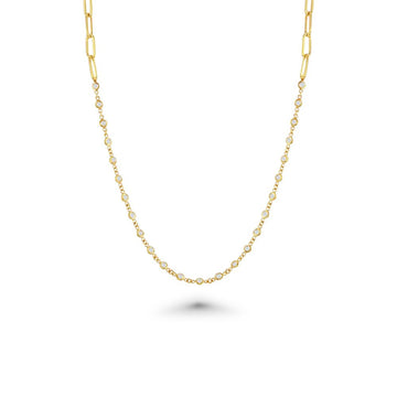 25 Stone Diamonds By The Yard Station Necklace & Half Paper Clip Chain (1.00 ct.) Bezel Set in 14K Gold