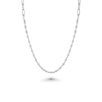 26 Stone Diamond by the Yard Station Necklace and Half Paper Clip Chain (1.03 ct.) Bezel Set in 14K Gold