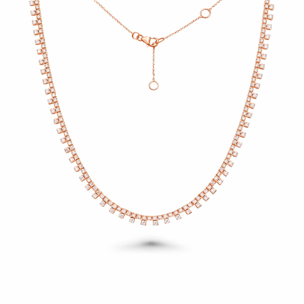 HalfWay Diamond Tennis Necklace (5.75 ct.) 4-Prongs Setting in 14K Gold
