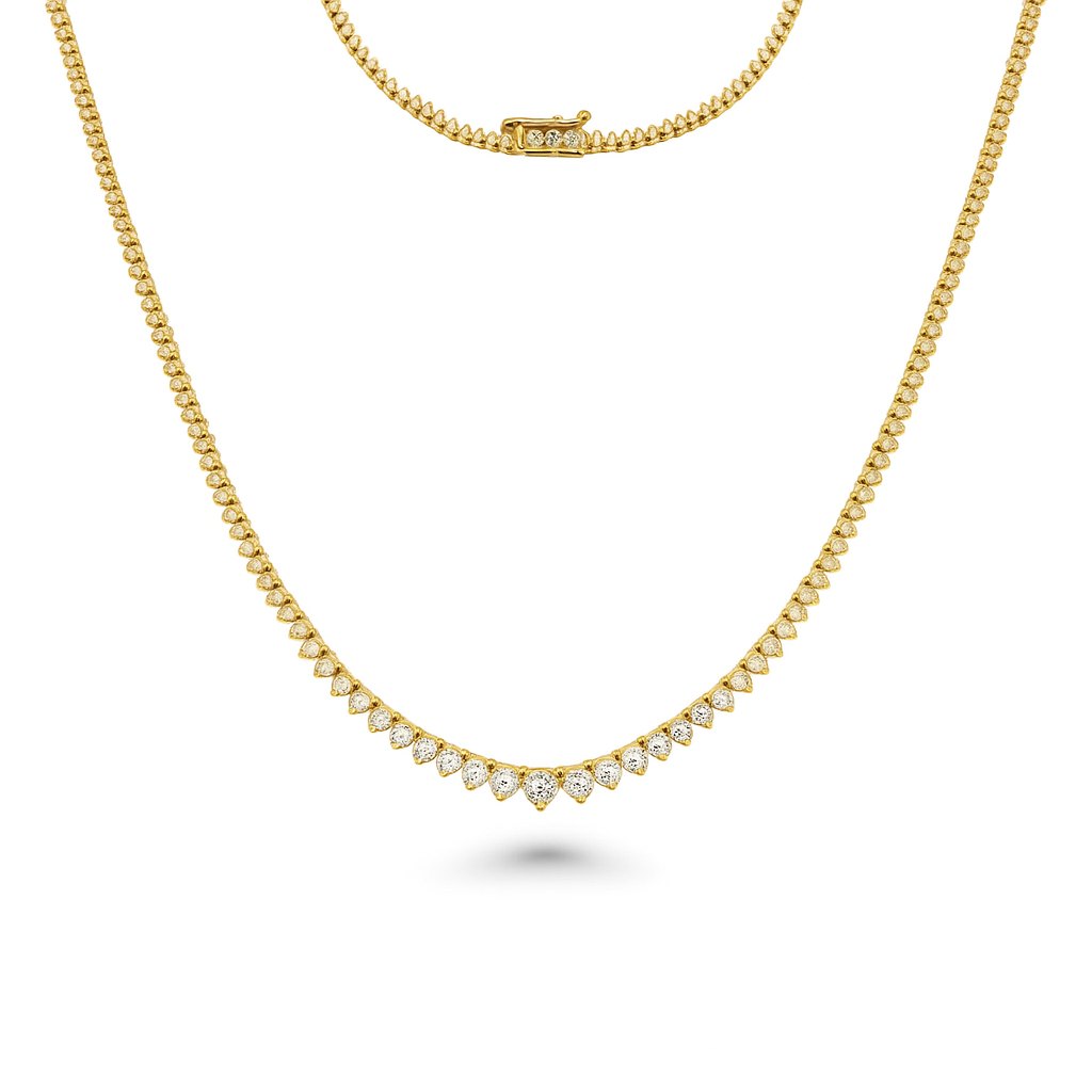 Riviera Diamond Tennis Necklace (7.25 ct.) 2 mm to 4.5 mm 3-Prongs Setting in 14K Gold