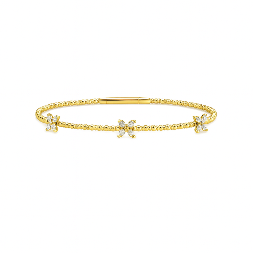 Marquise Flower Diamond Flexible Bangle Bracelet (0.40 ct.) in 14K Gold