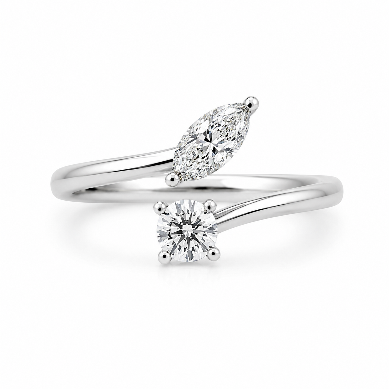 Lab Grown Diamond 2 Stones (0.80 ct.) Round and Marquise Cut Ring in 14K Gold