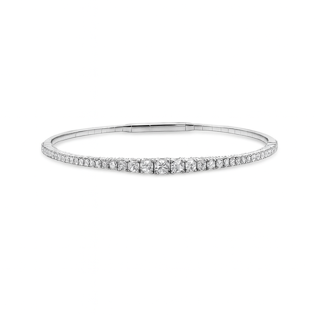 Halfway Graduated Diamond Thin Flexible Bangle Bracelet Cuff (1.35 ct.) in 14K Gold