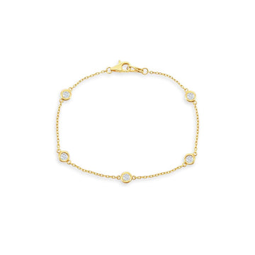 5 Stone Diamond By The Yard Bracelet (0.65 ct.) Bezel Set in 14K Gold