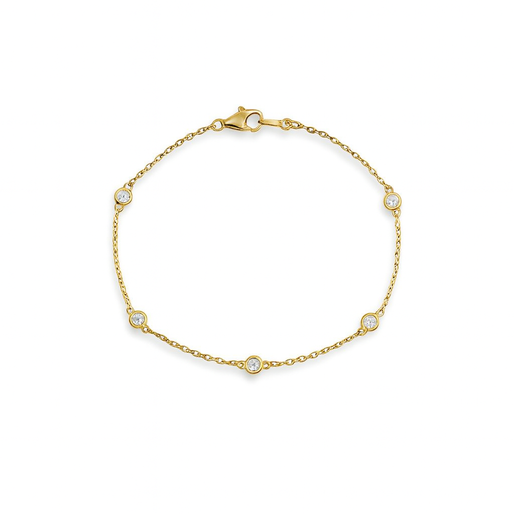 5 Stone Diamond By The Yard Bracelet (0.36 ct.) Bezel Set in 14K Gold