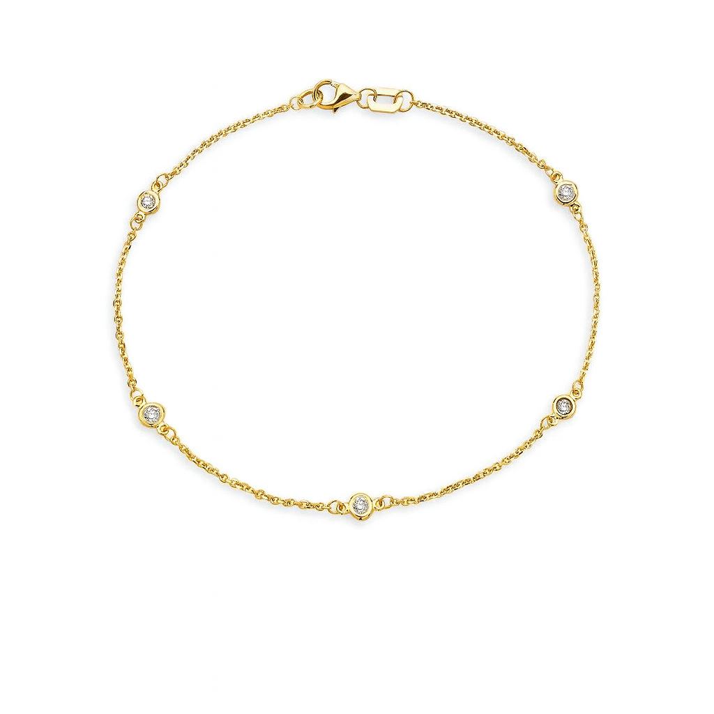 5 Stone Diamond Station Bracelet, Bezel Set in 14K Gold
