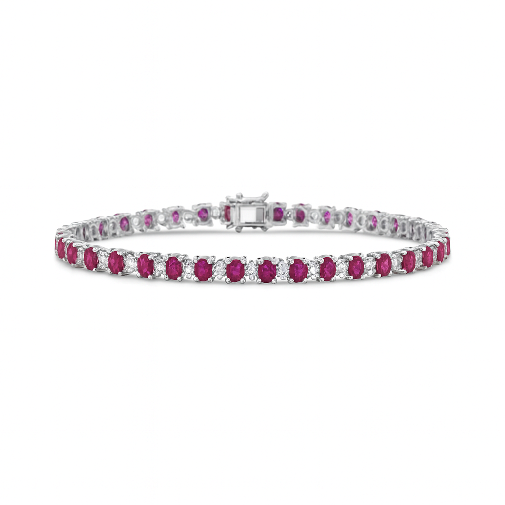 Alternate Ruby Oval Shape & Emerald Cut Diamond Bracelet (10.25 ct.) in 14K Gold