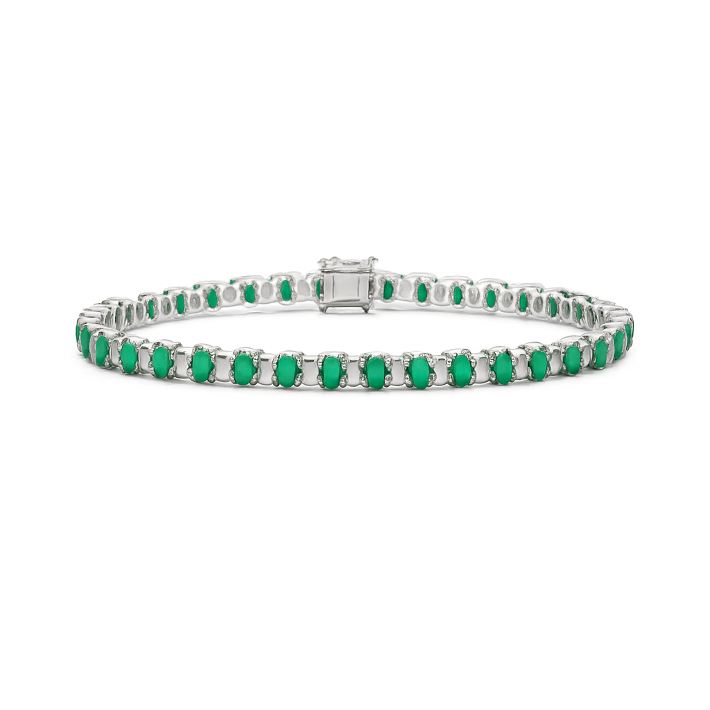 Alternate Emerald Oval Shape & Emerald Cut Diamond Bracelet (8.20 ct.) in 14K Gold