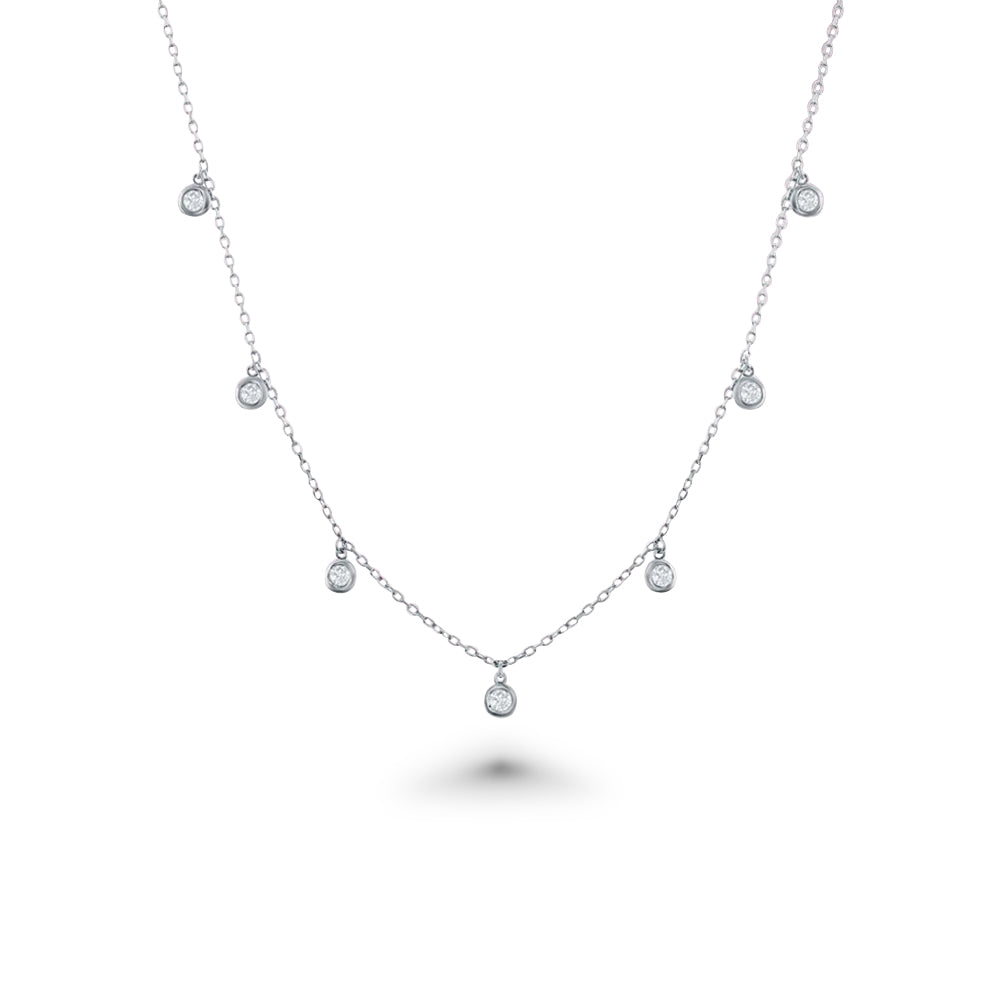 7 Stone Dangle Diamond Station Necklace (0.50 ct.) Bezel Set in 14K Gold