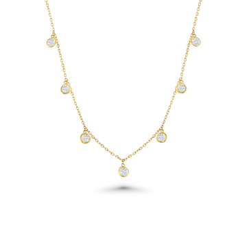 7 Stone Diamond Dangle Necklace, Bezel Set Diamond Station Necklace (1.50 ct.) in 14K Gold Chain