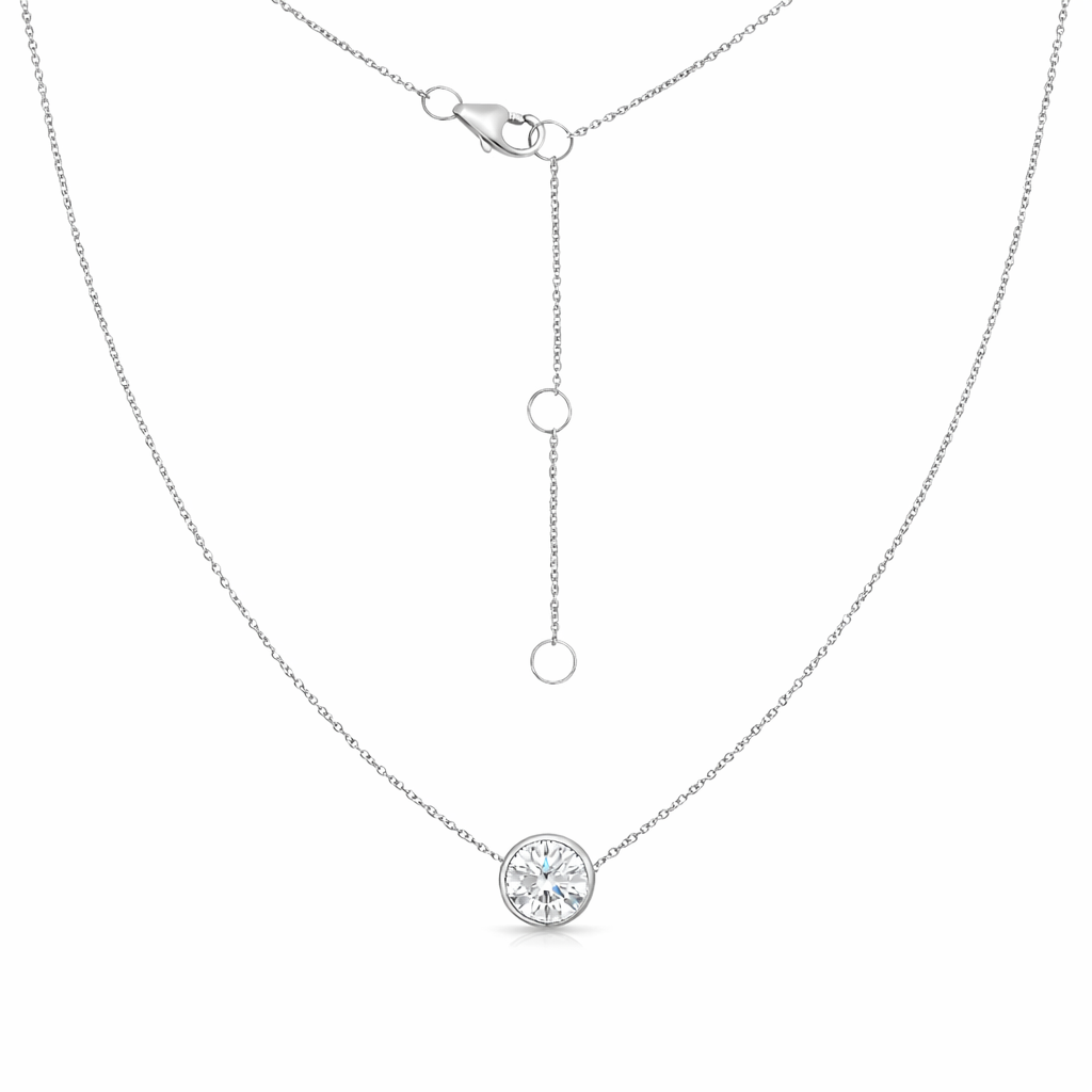 Lab Grown Diamond (2.00 carats) Round Cut bezel setting necklace in 14K Gold