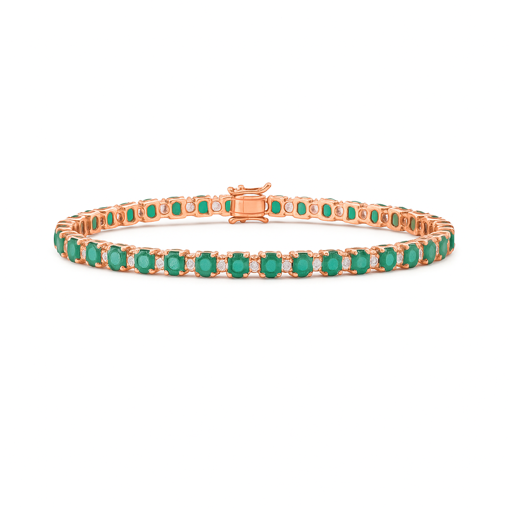 Alternate Emerald Oval Shape & Emerald Cut Diamond Bracelet (8.20 ct.) in 14K Gold
