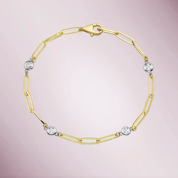 Alternate Diamond Bezel & Paper Clip Bracelet (0.35 ct.) in 14K Gold