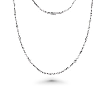 Alternate Diamond Tennis Necklace (5.50 ct.) 2 points and 18 points 4-Prongs Setting in 14K Gold