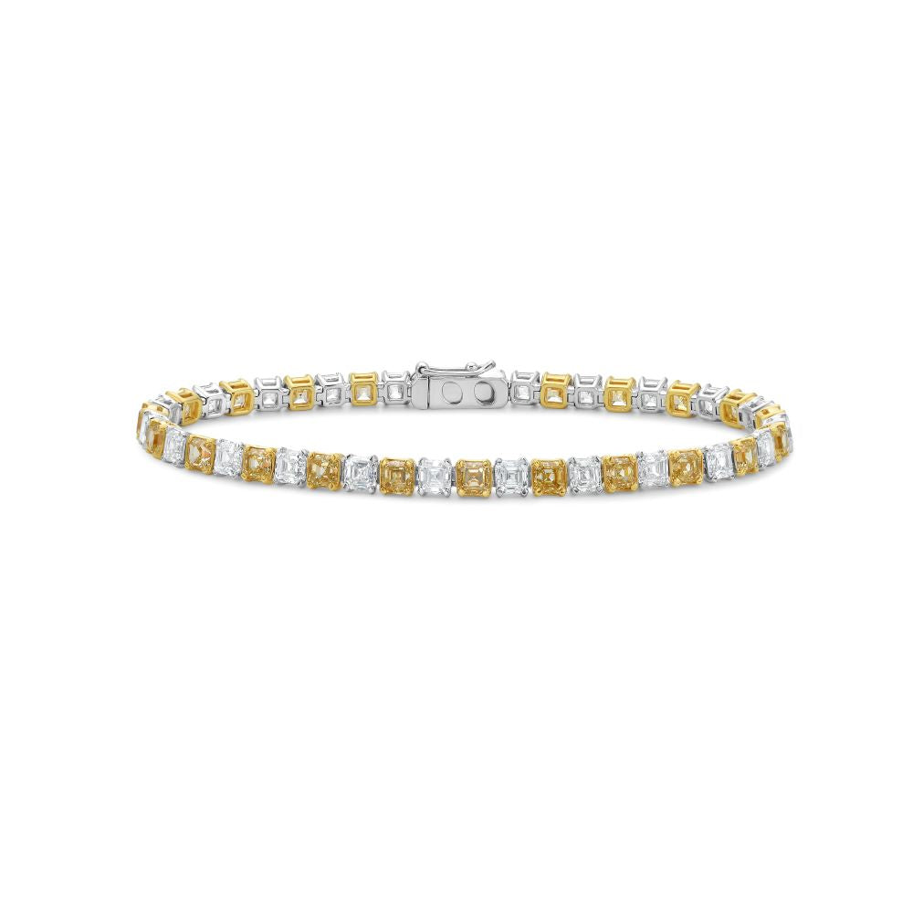 Alternate Diamond & Fancy Yellow Asscher Cut Diamond Tennis Bracelet (12.62 ct.) in 18K Gold