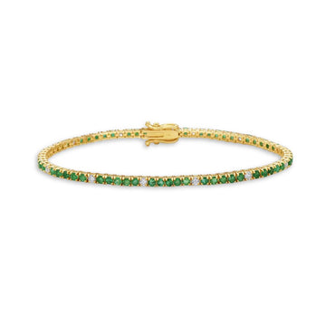 Alternate Diamonds & Emerald Tennis Bracelet ( 3.80 ct.) 4-Prongs Setting in 14K Gold