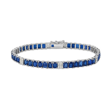 Alternate Emerald Cut Blue Sapphires & Diamonds Tennis Bracelet (11.50 ct.) 4-Prongs Setting in 14K Gold