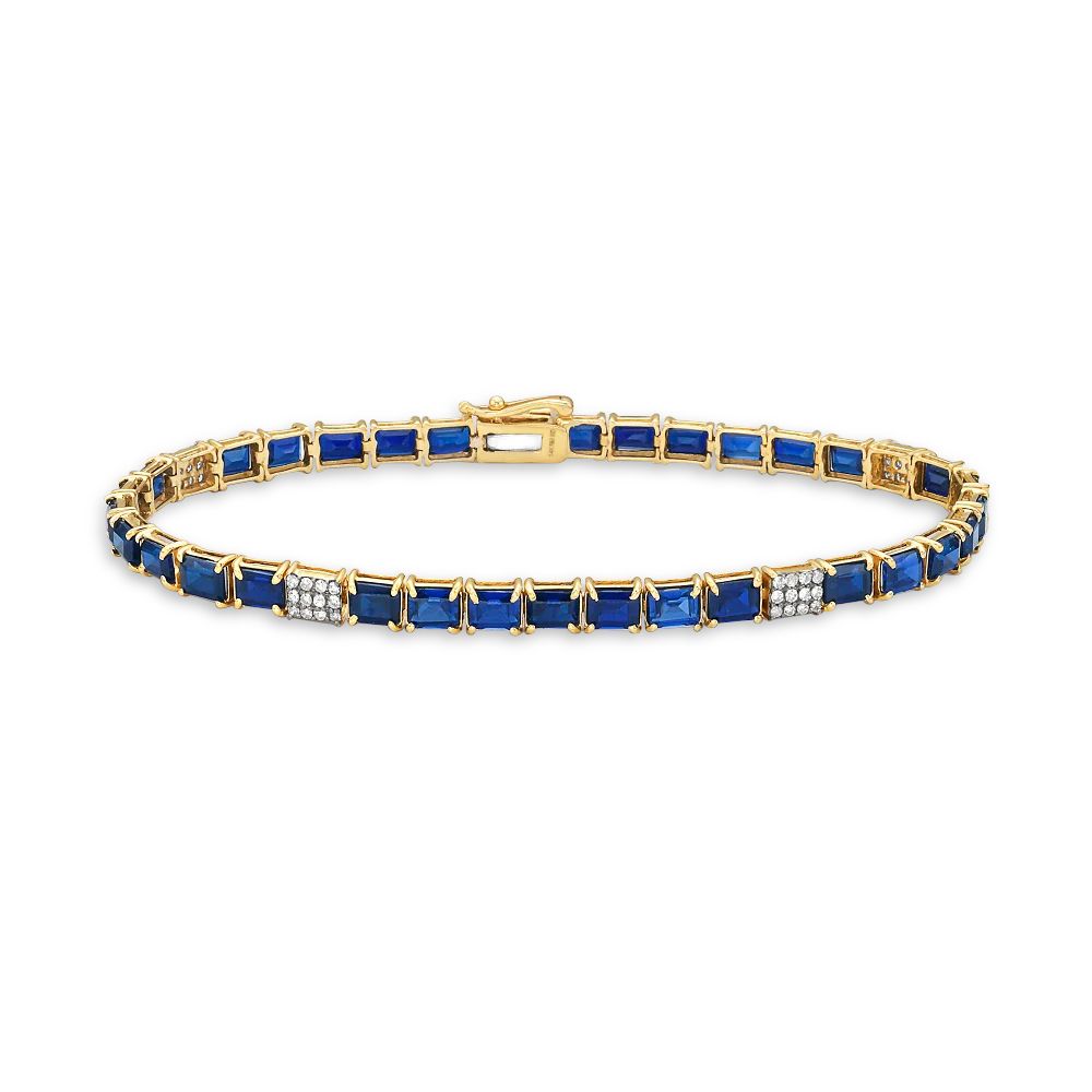 Alternate Emerald Cut Sapphire & Diamond Tennis Bracelet (10.50 ct.) 4-Prongs Setting in 14K Gold