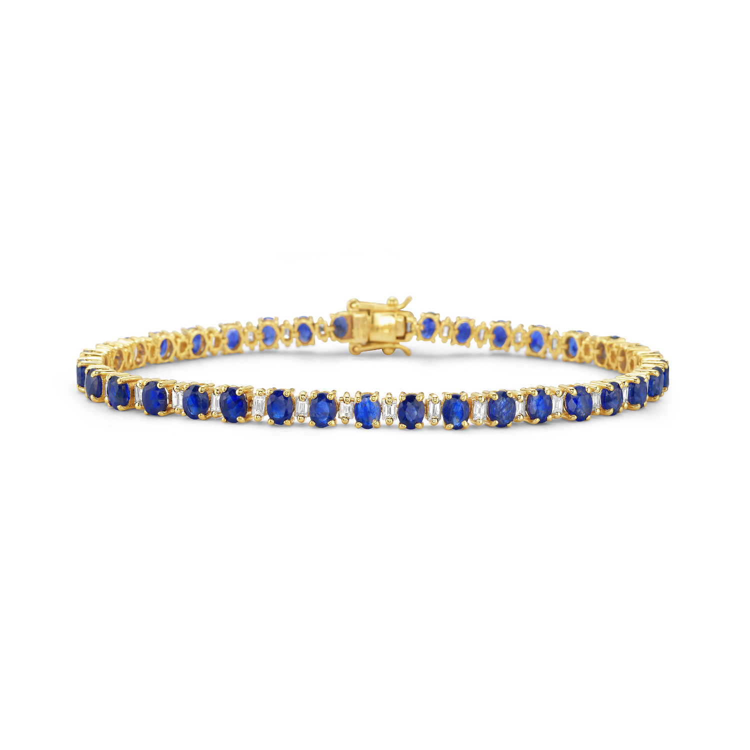 Alternate Sapphire Oval Shape & Emerald Cut Diamond Bracelet (11.00 ct.) in 14K Gold