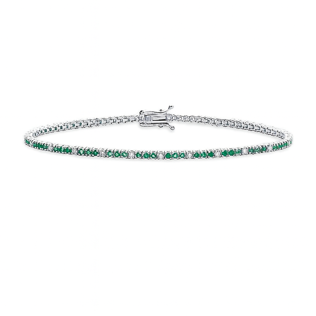 Alternate Diamond & Emerald Tennis Bracelet (1.50 ct.) 4-Prongs Setting in 14K Gold