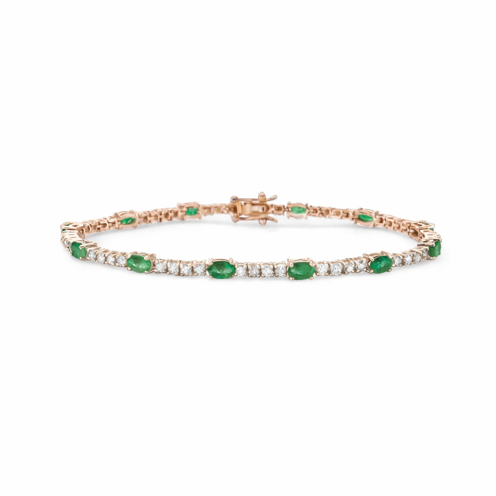 Alternate Diamond & Oval Emerald Tennis Bracelet (4.45 ct.) 4-Prongs Setting in 14K Gold