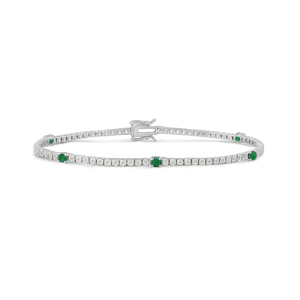 Alternate Diamond & Round Emerald Tennis Bracelet (2.00 ct.) 4-Prongs Setting in 14K Gold