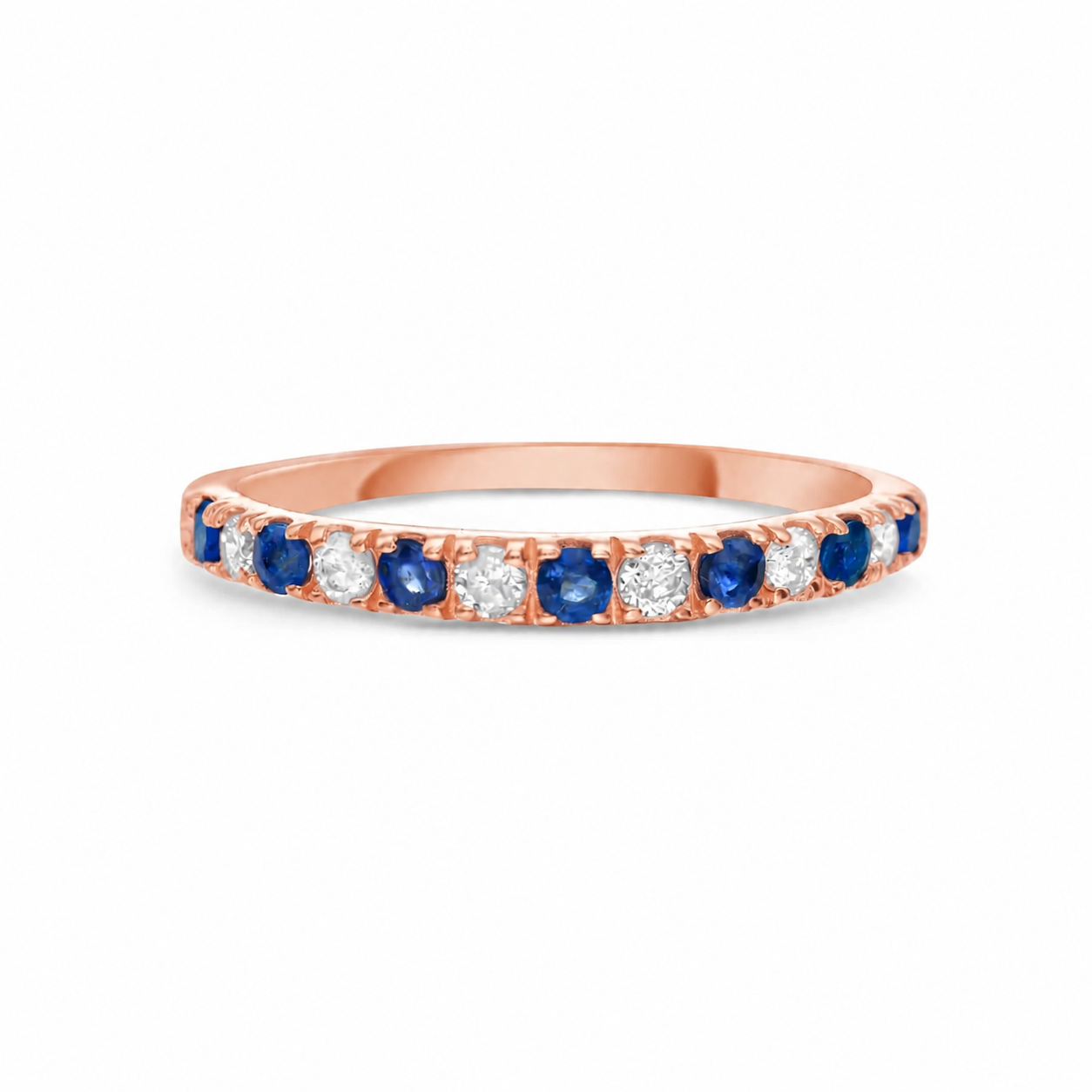 Alternate Diamond and Sapphire Halfway Band Ring in 14K Gold, 2.20 mm wide