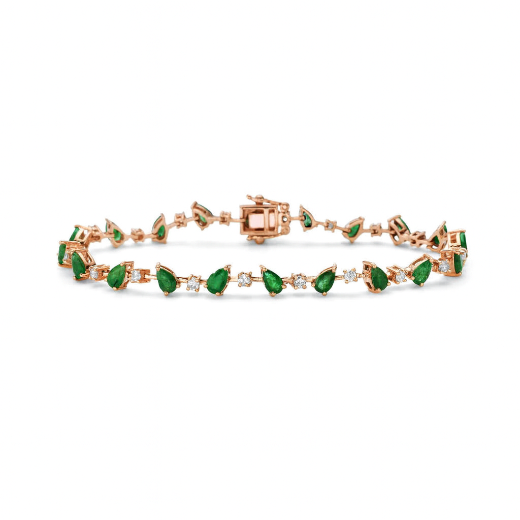 Alternate Emerald Pear Shape & Round Diamond Bracelet (4.05 ct.) in 14K Gold
