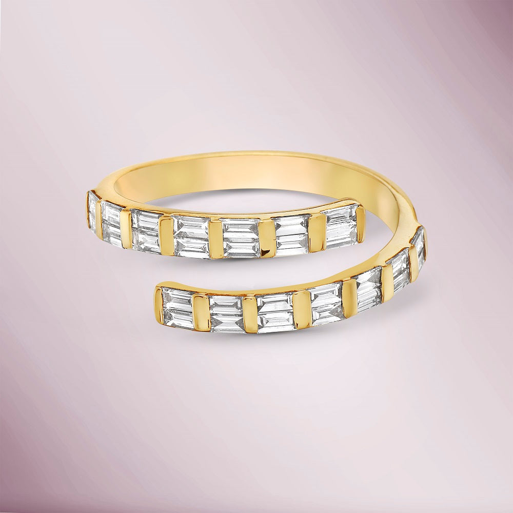 Baguette Diamond Open Wrap Ring (0.79 ct.) Bezel Set in 14K Gold