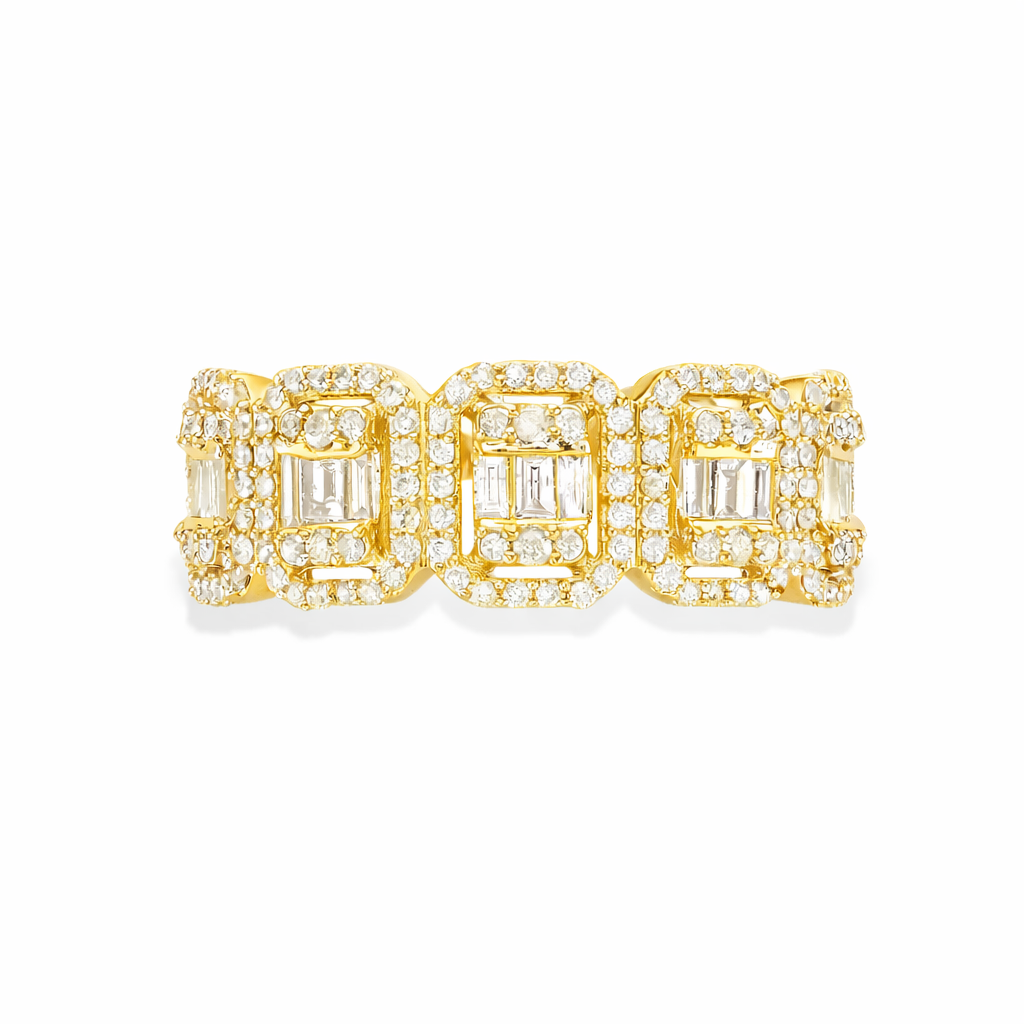 Baguette & Round Diamond Halo Eternity Wedding Band (1.85 ct.) in 14K Gold