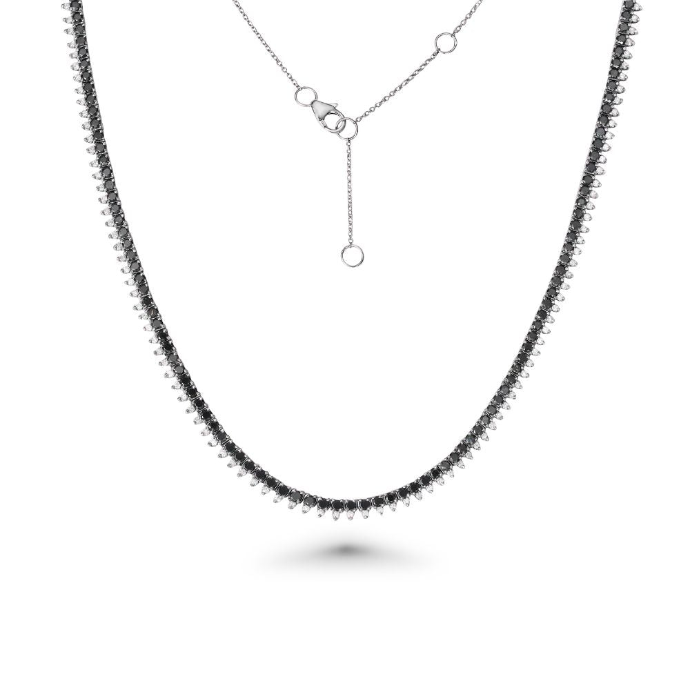 Black & White Diamond Halfway Tennis Choker Necklace (6.15 ct.) in 14K Gold
