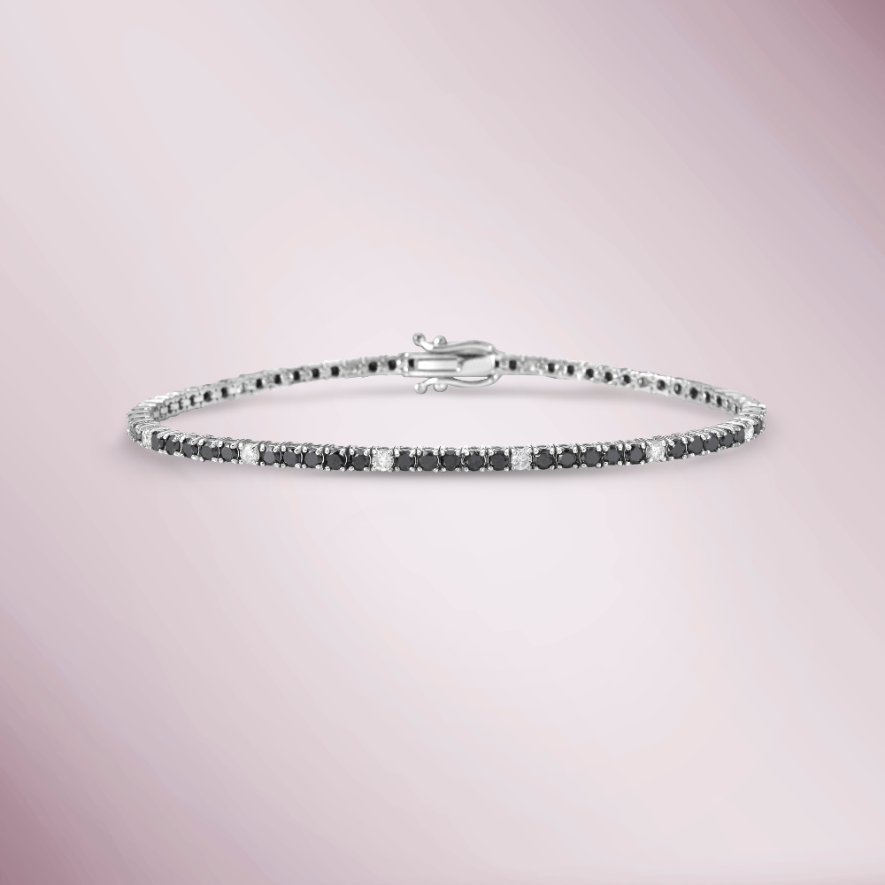 Black & White Diamond Tennis Bracelet (3.25 ct.) 2.50 mm 4-Prongs Setting in 14K Gold
