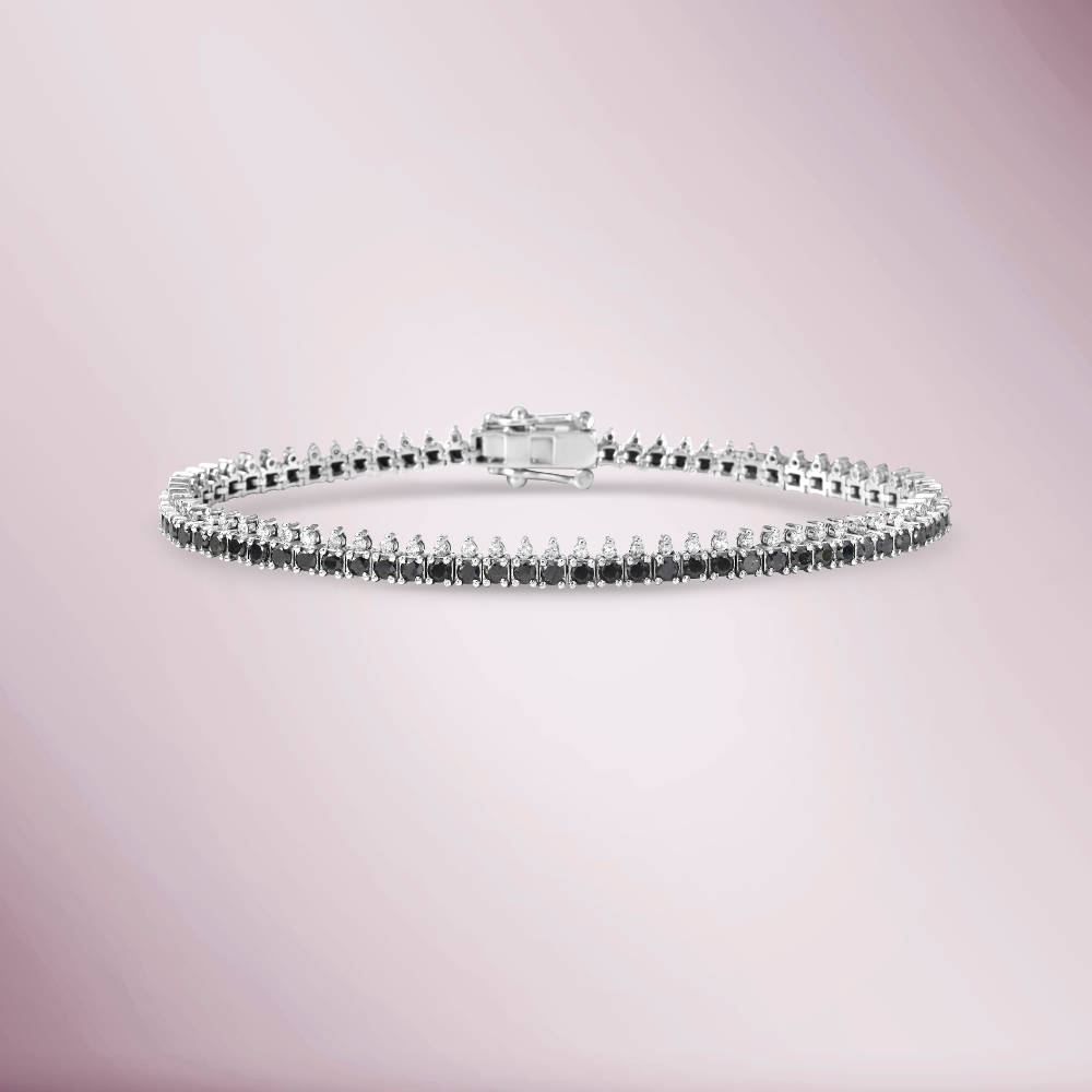 Black & White Diamond Tennis Bracelet (3.60 ct.) 4-Prongs Setting in 14K Gold