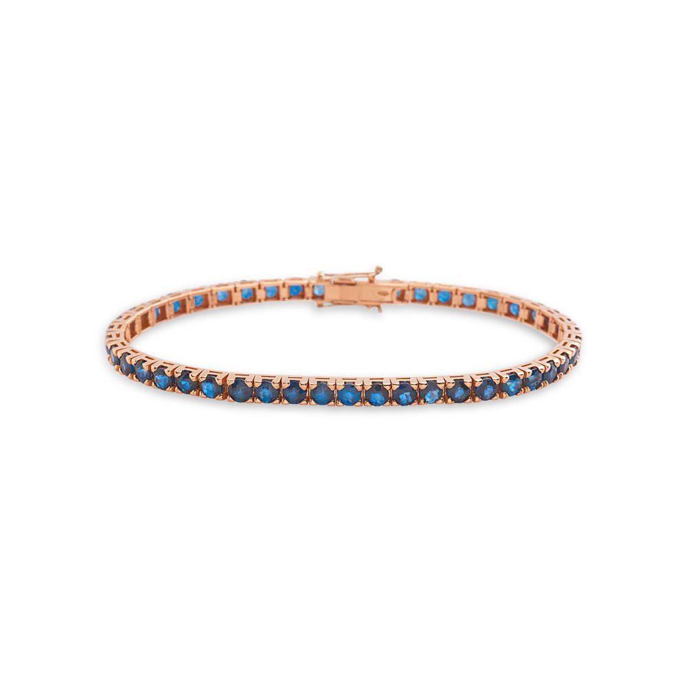 Blue Heat-Diffused Sapphire Tennis Bracelet (10.15 ct.) 4-Prongs Setting in 18K Gold, Made in Italy