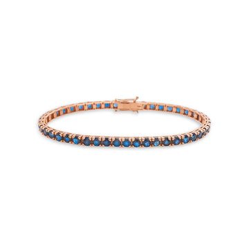 Blue Heat-Diffused Sapphire Tennis Bracelet (10.15 ct.) 4-Prongs Setting in 18K Gold, Made in Italy