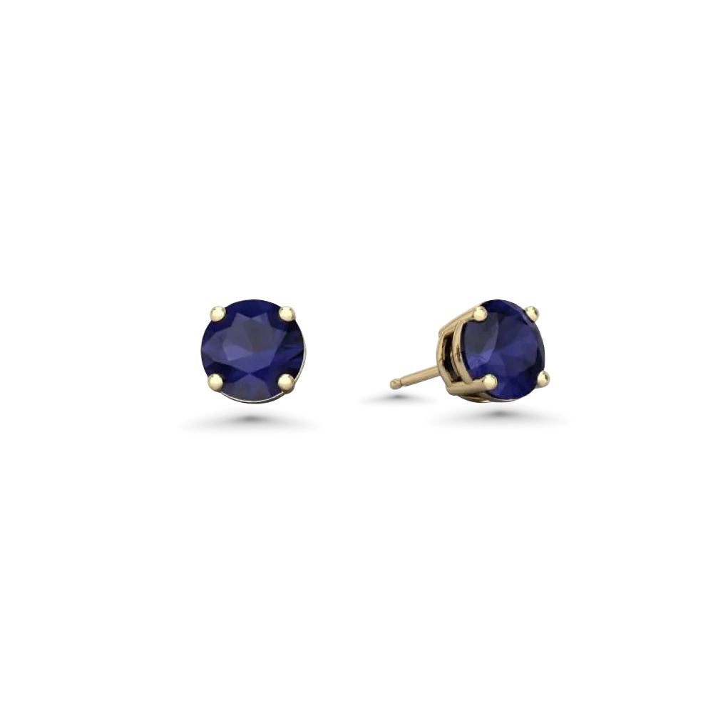 Blue Sapphire Round Shape Studs Earrings (2.00 ct.) in 14K Gold