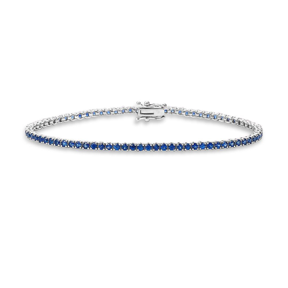 Blue Sapphire Tennis Bracelet (7.29 ct.) 3.00 mm 4-Prongs Setting in 18K Gold