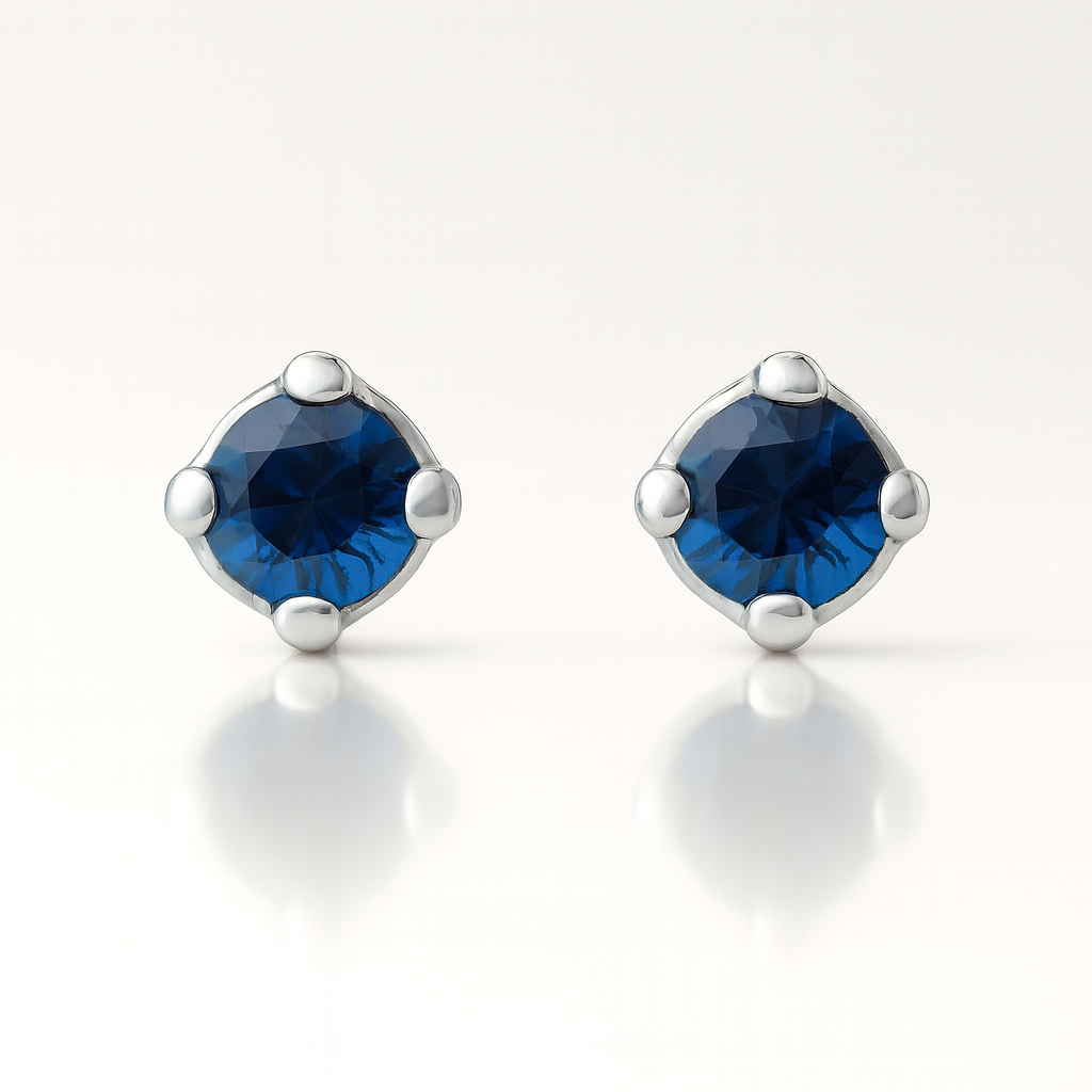 Blue Sapphire Round Shape Micro Studs Earrings (0.02 ct.) in 14K Gold